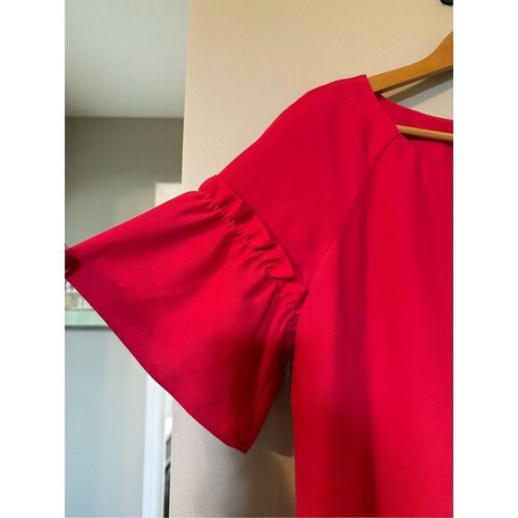 Banana Republic Size M Ruffle Puff Sleeve Mini Shift Dress Fuchsia Summer Staple - Picture 5 of 9